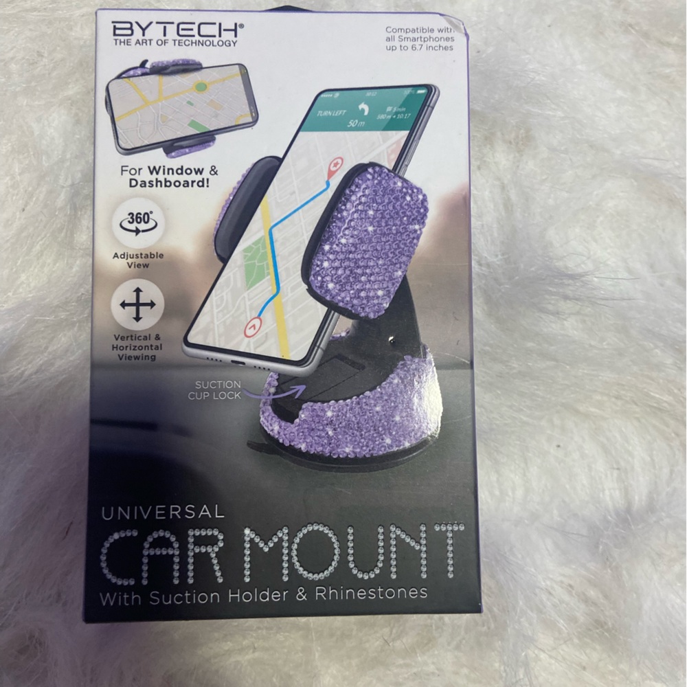 Purple sparkly rhinestone cell phone holder for car